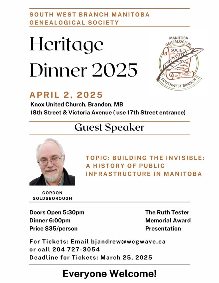 Heritage Dinner for the South West Manitoba Genealogical Society